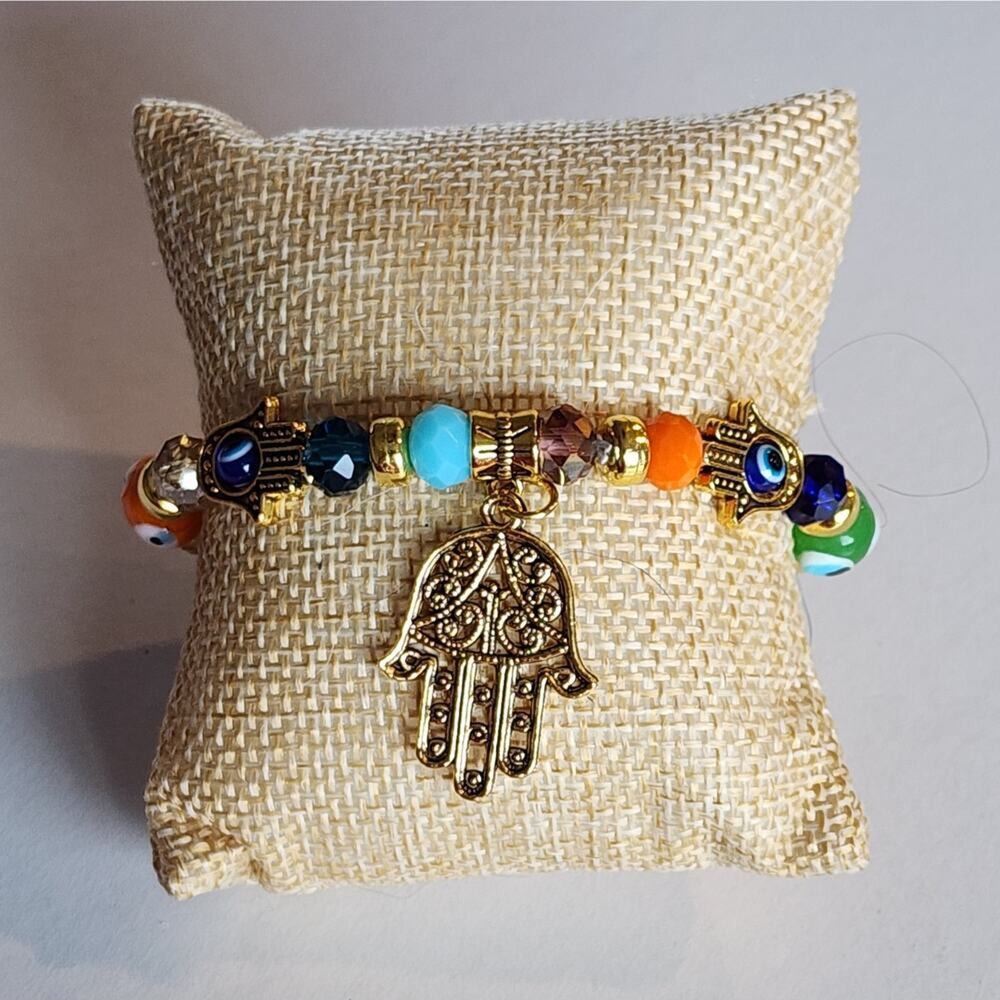 Evil Eye Fatima Hand Stretch Beaded Bracelet Protection From Evil